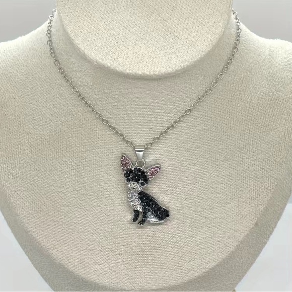 Black Chihuahua Rhinestone Necklace - Picture 6 of 7